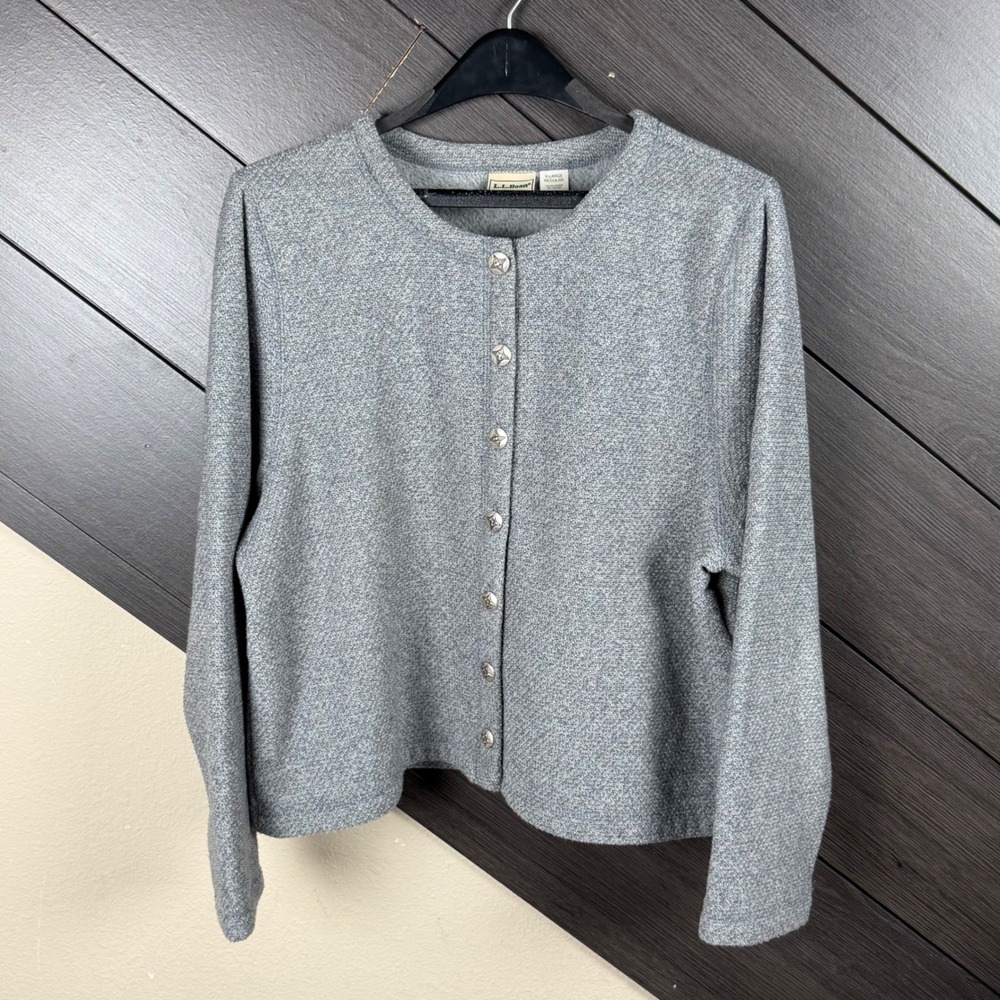 L.L. Bean Women's Fleece Cardigan XL Gray Silver Button Vintage Outdoor Cozy